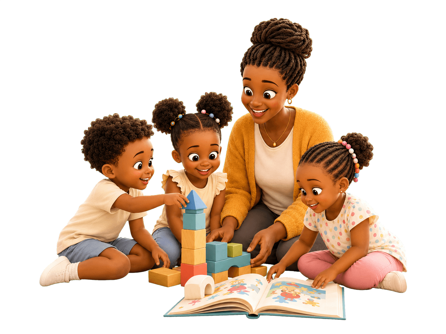 Teacher learning and playing with young children in a classroom